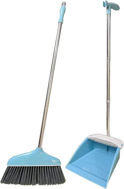 Besen Kehrschaufel Set langer Griff vertikal blau