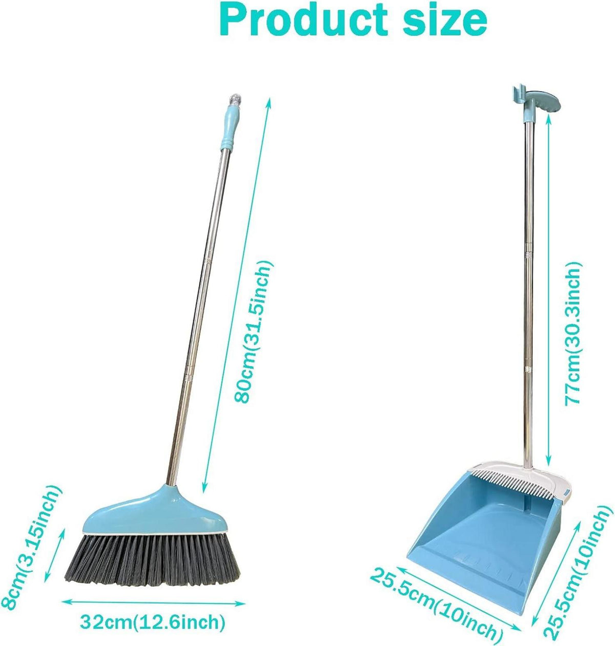 Besen Kehrschaufel Set langer Griff vertikal blau