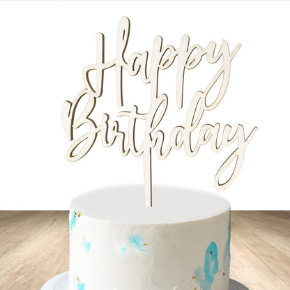 BOYATONG Cake Topper Happy Birthday aus Holz 15x20cm Beige