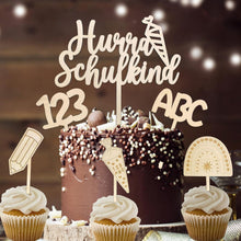 Holz Tortendeko Einschulung Cake Topper Set ABC 123 Zuckertüte