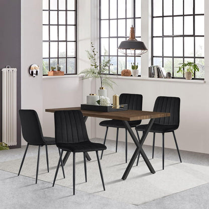 Esstisch Set 140x80cm mit 4 Samtstühlen Braun
