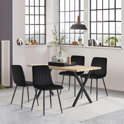 Esstisch Set 140x80cm mit 4 Samtstühlen – Modern & Robust