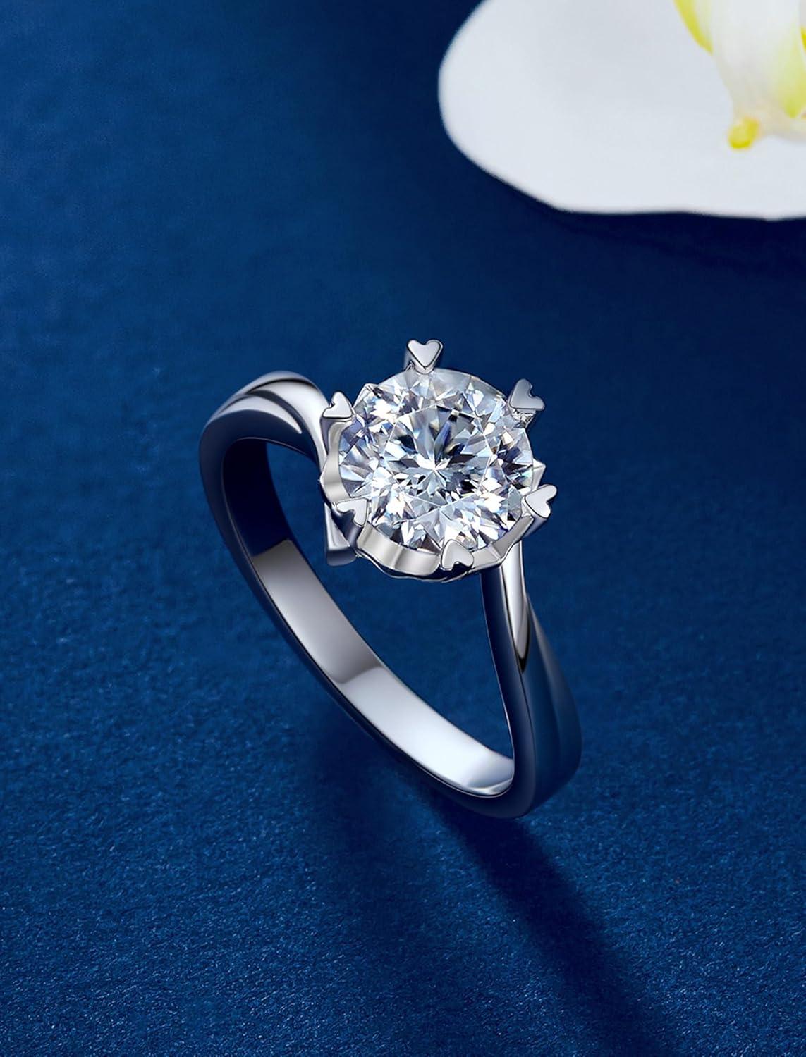 Verlobungsring Damen 1 Karat Moissanit Schneeflocke Silber 925 Solitär mit Geschenkbox