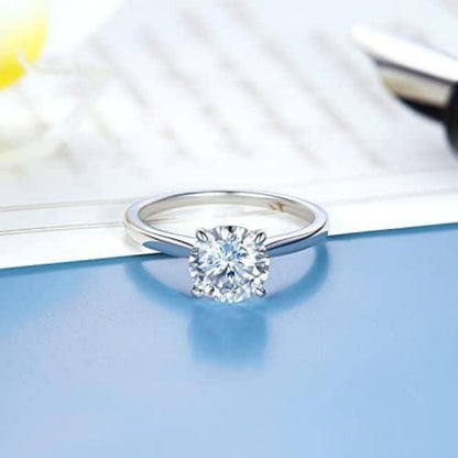 MomentWish Verlobungsring Damen 1-2 Karat Moissanit Solitär 925 Silber D VVS1 Muttertagsgeschenk