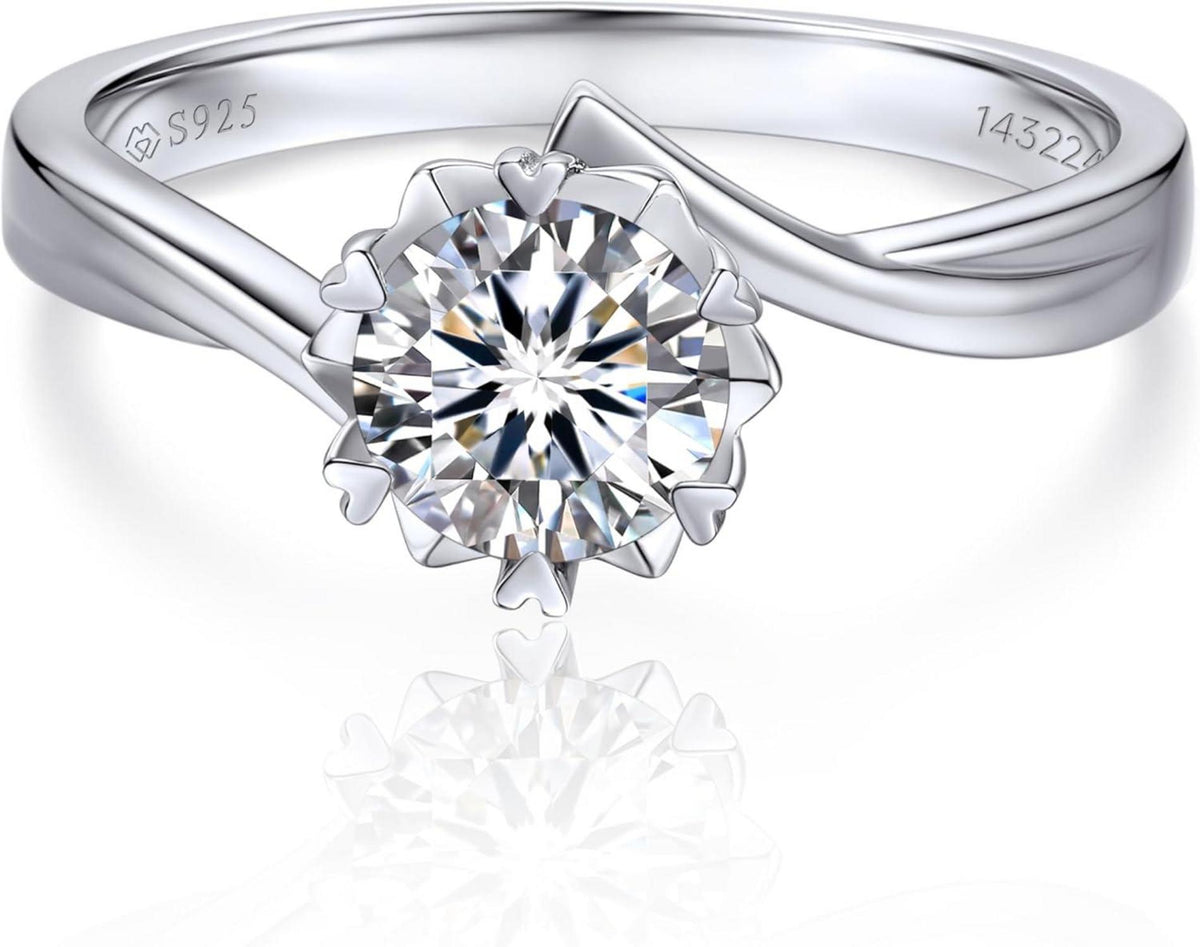 925 Silber Moissainte Ring Schneeflocke Verlobungsring 1 Karat
