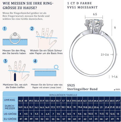 Verlobungsring Damen 1-2 Karat Moissanit Schneeflocke Silber 925