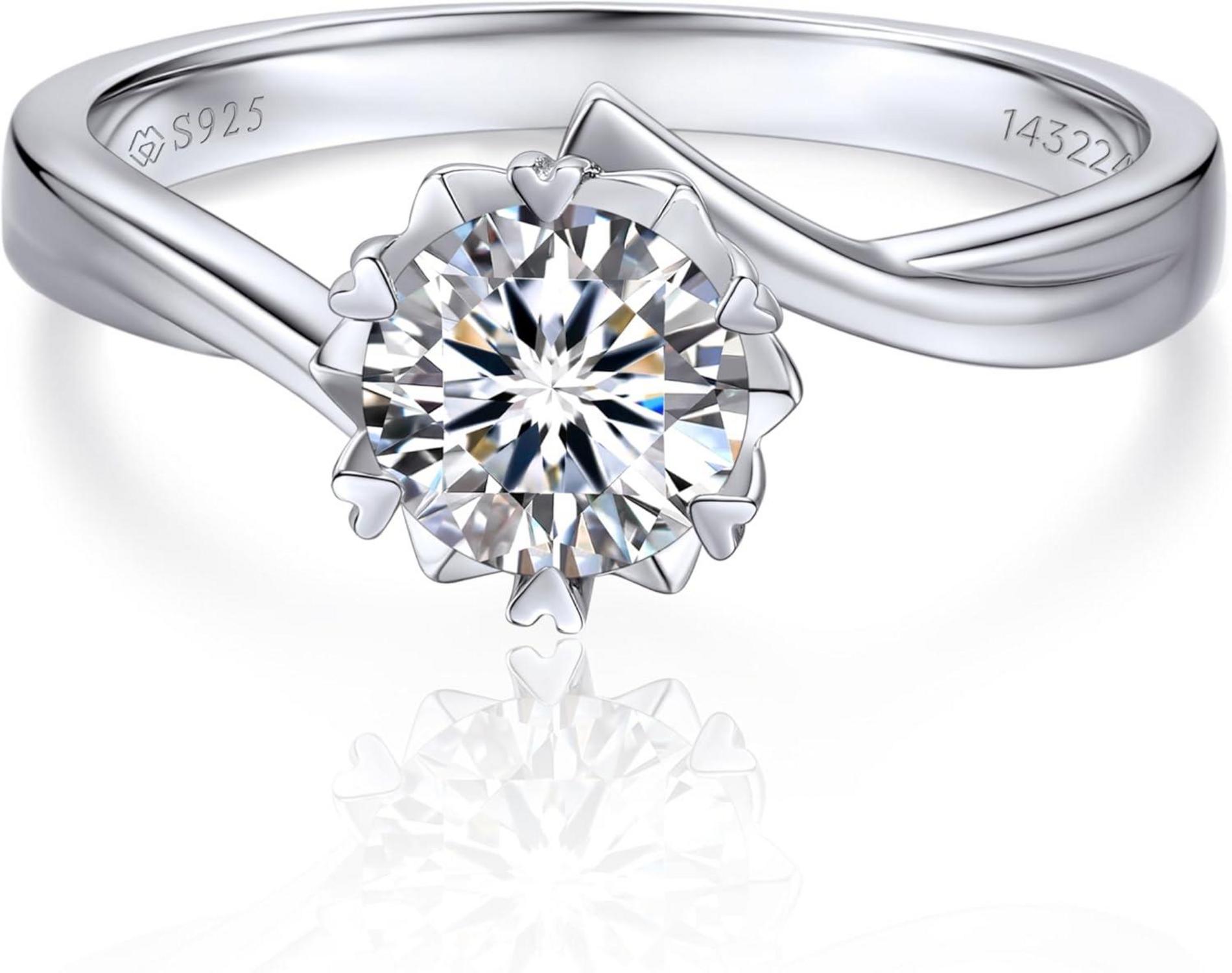 Verlobungsring Damen 1-2 Karat Moissainte Silber 925 Schneeflocke