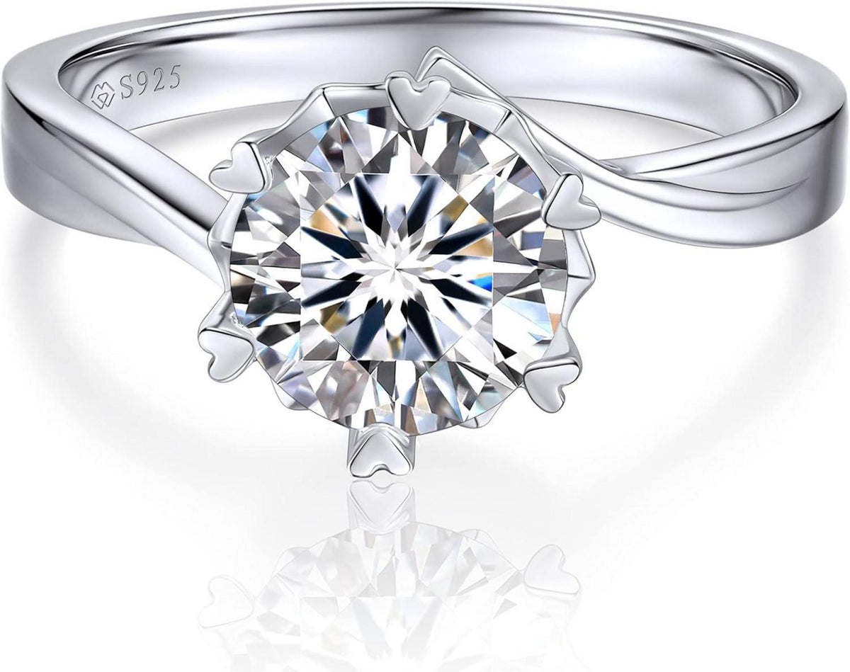 Moissanit Verlobungsring 2 Karat Schneeflocke Silber 925 Geschenkbox