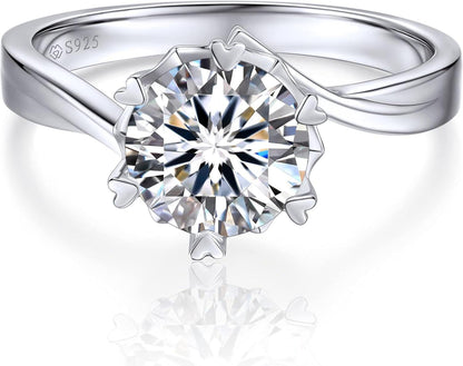 Moissanit Verlobungsring 2 Karat Schneeflocke Silber 925 Geschenkbox