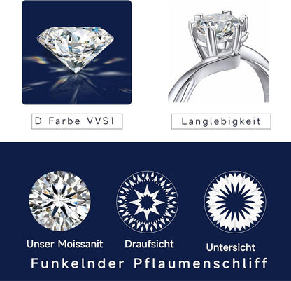 Moissanit Verlobungsring 2 Karat Schneeflocke Silber 925 Geschenkbox