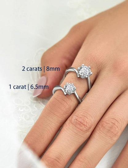 Verlobungsring Damen 2 Karat Moissanit Schneeflocke Silber 925 Geschenkbox
