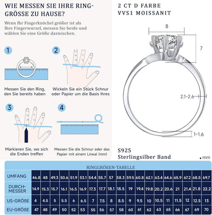 Verlobungsring Damen 2 Karat Moissanit Schneeflocke Silber 925 Solitär