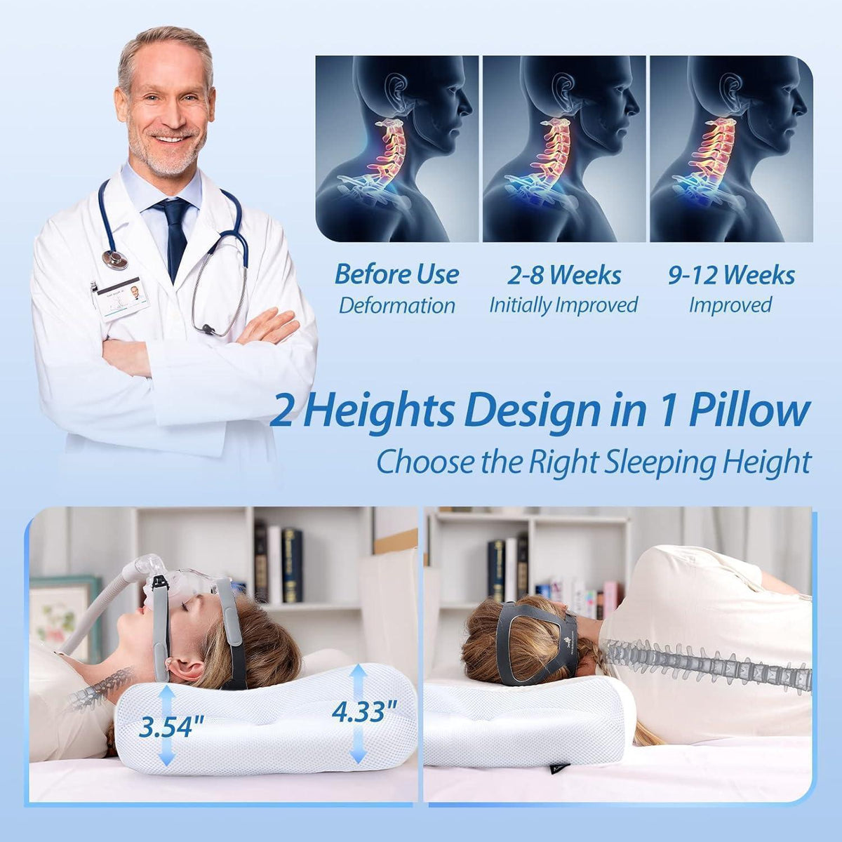 Ergonomisches CPAP-Kissen aus Memory Foam für Seitenschläfer