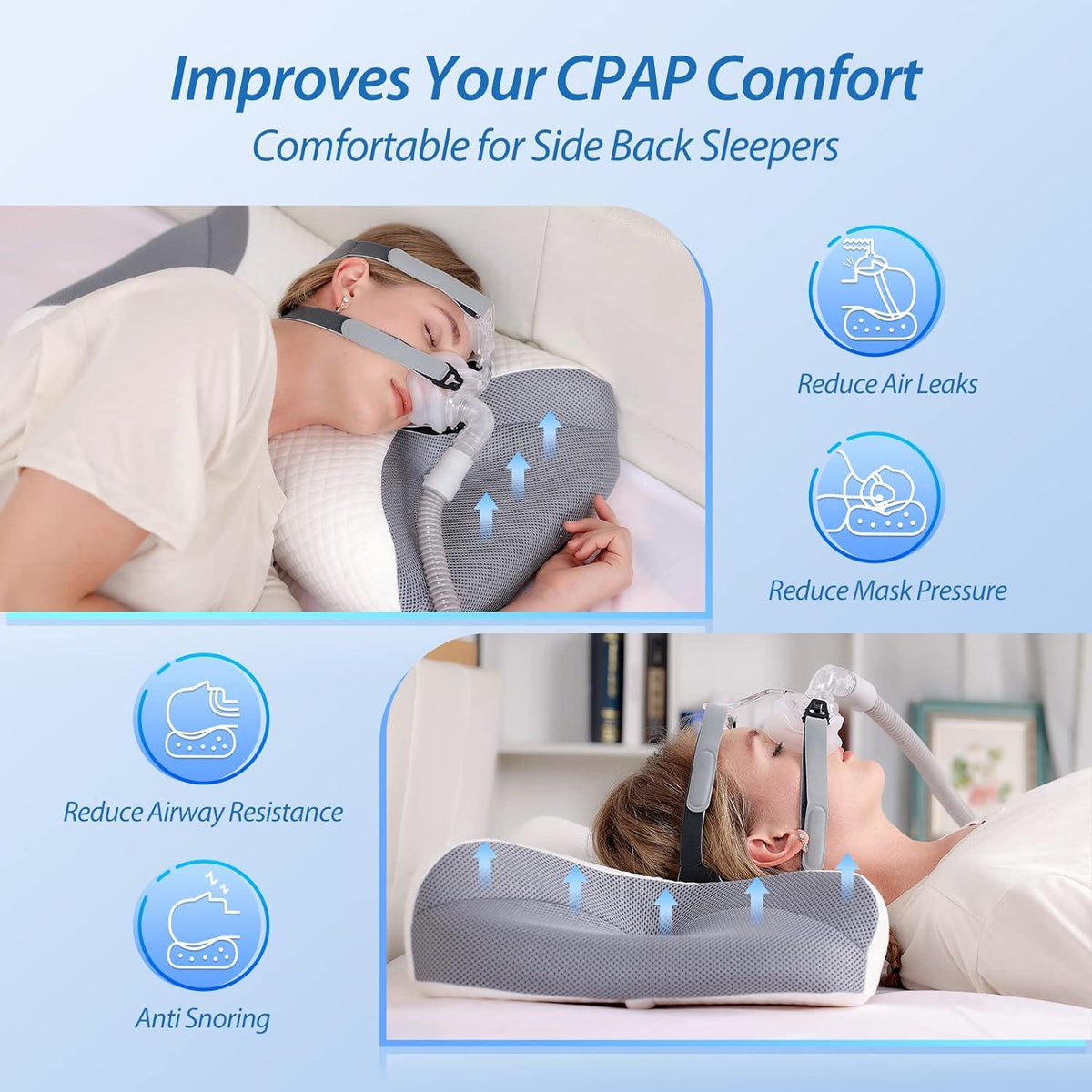 HOMCA CPAP Memory Foam Kissen für Seitenschläfer – Grau 65x41x9/11cm
