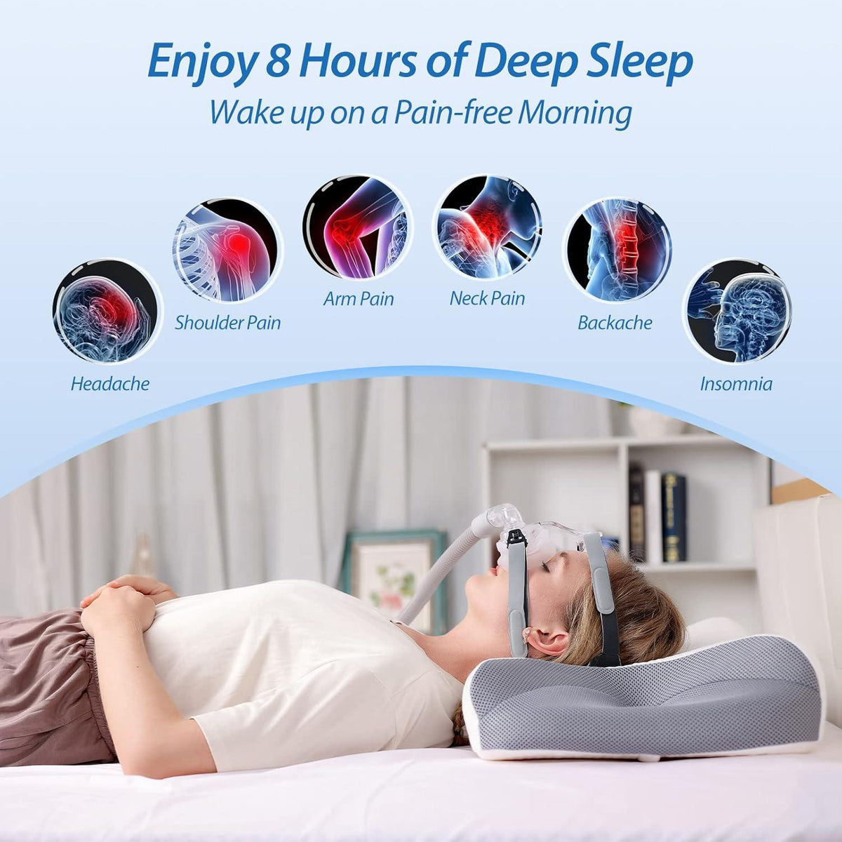 Memory Foam CPAP Kissen für Seitenschläfer, Stützbereich, reduziert Druck, grau