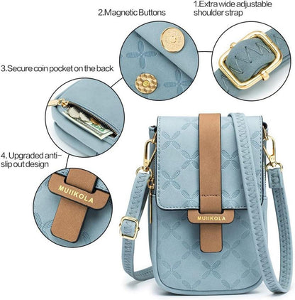 Handytasche RFID Blockierung Damen Leder Geldbörse Blau