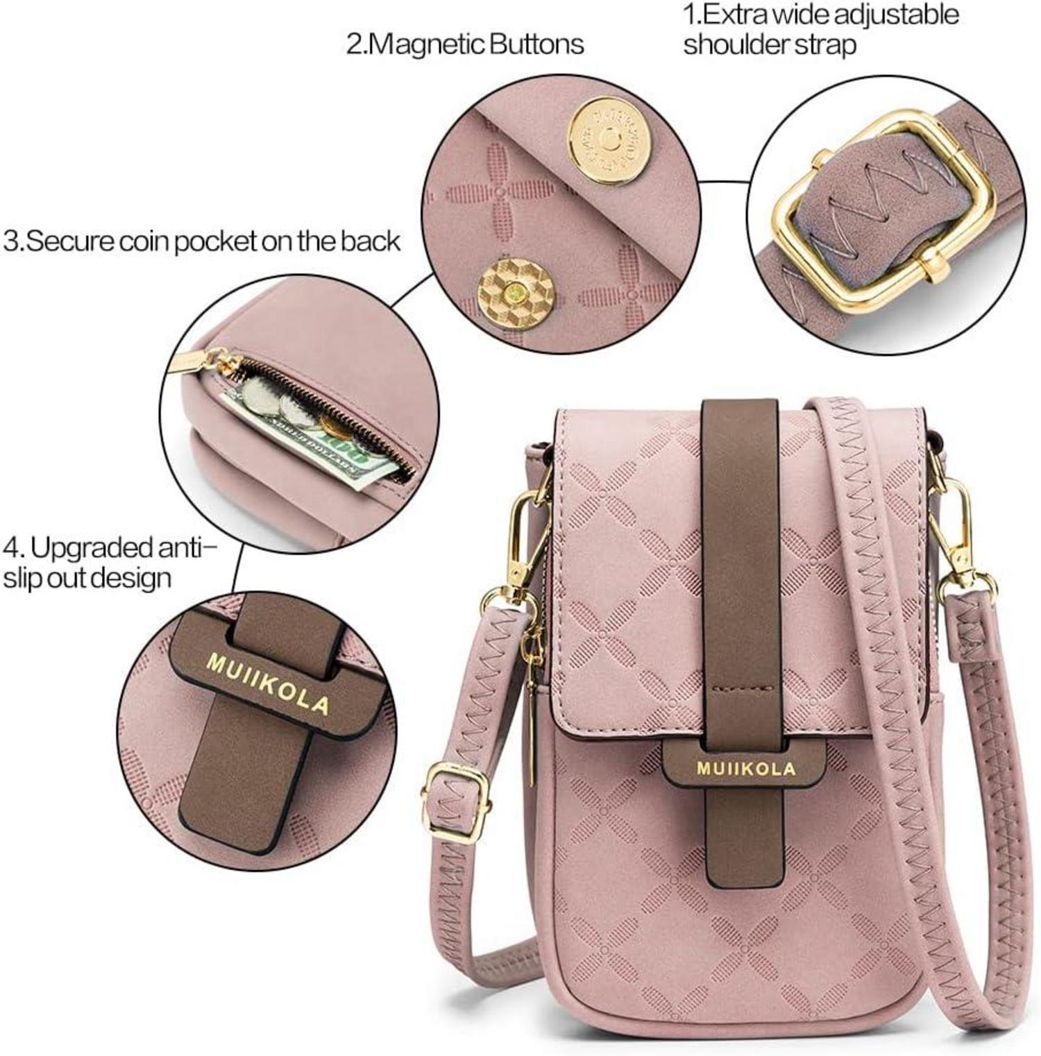 MUIIKOLA RFID-Handytasche Damen Leder groß Umhängetasche