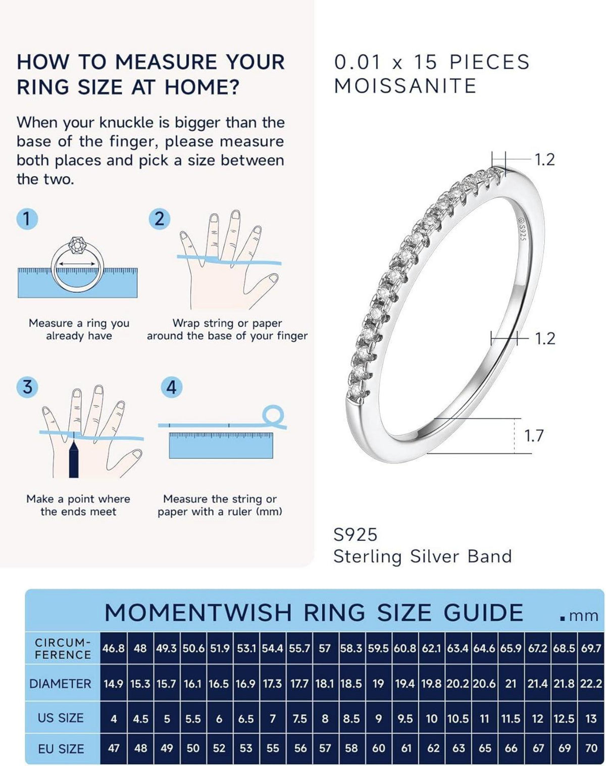 Moissanit Diamant Verlobungsring Silber 925 Ehering Damen Herren