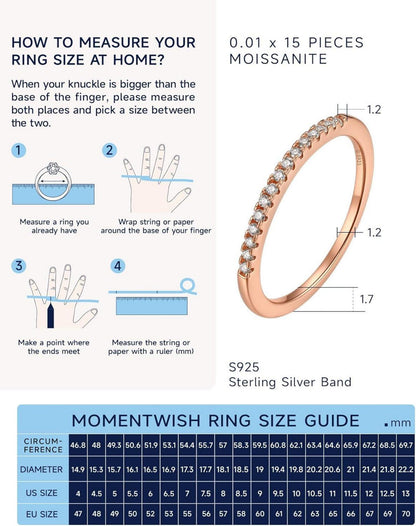 MomentWish Moissanit Verlobungsring Damen Herren Eternity Ring Silber 925 Rose
