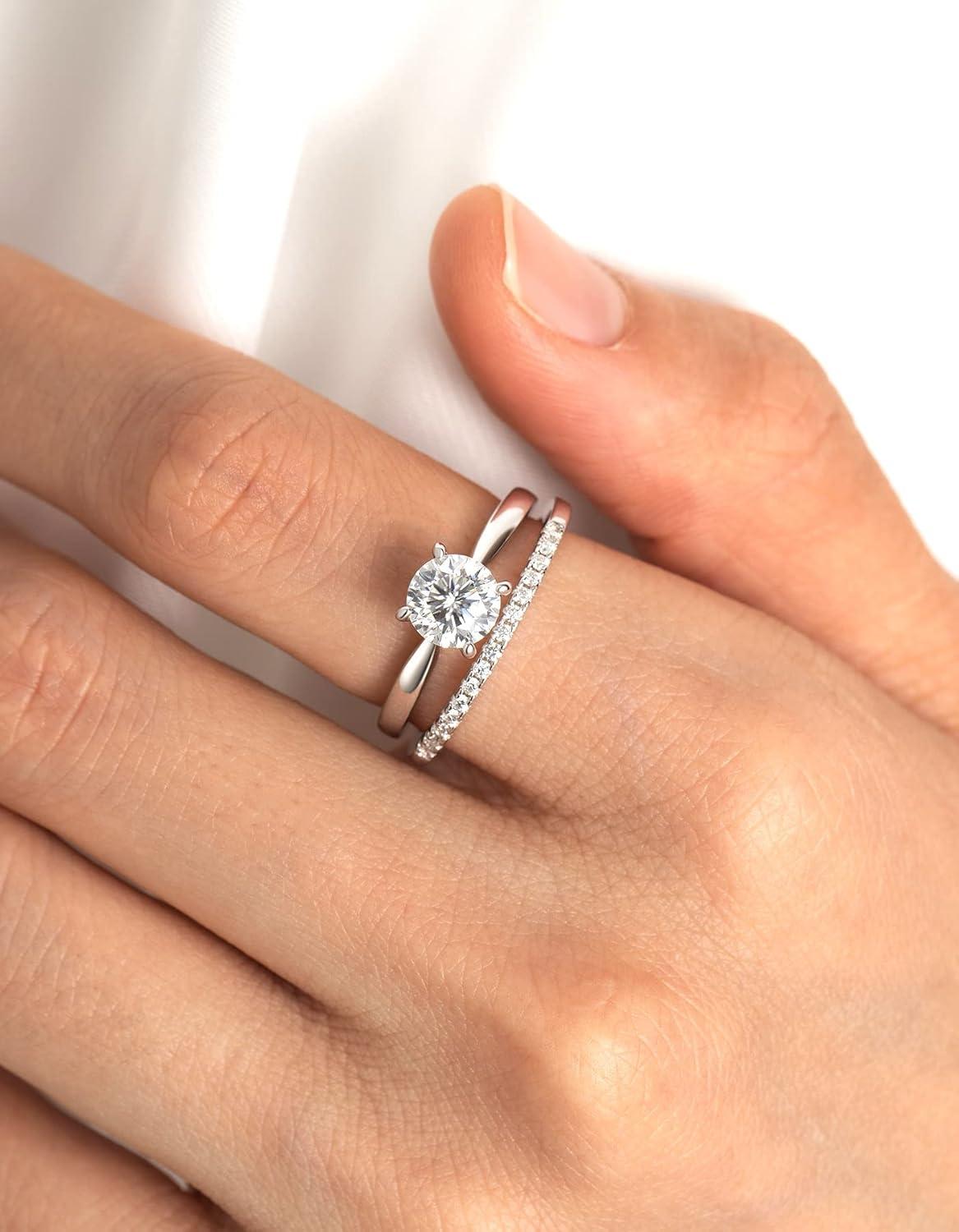 MomentWish Moissanit Verlobungsring Damen Herren Ehering Silber 925 Trauring Bandring Partnerring igring Silber