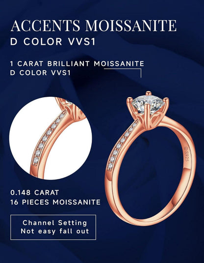 Verlobungsring Damen 1 Karat Moissanite Diamant 925 Silber VVS1 D Farbe