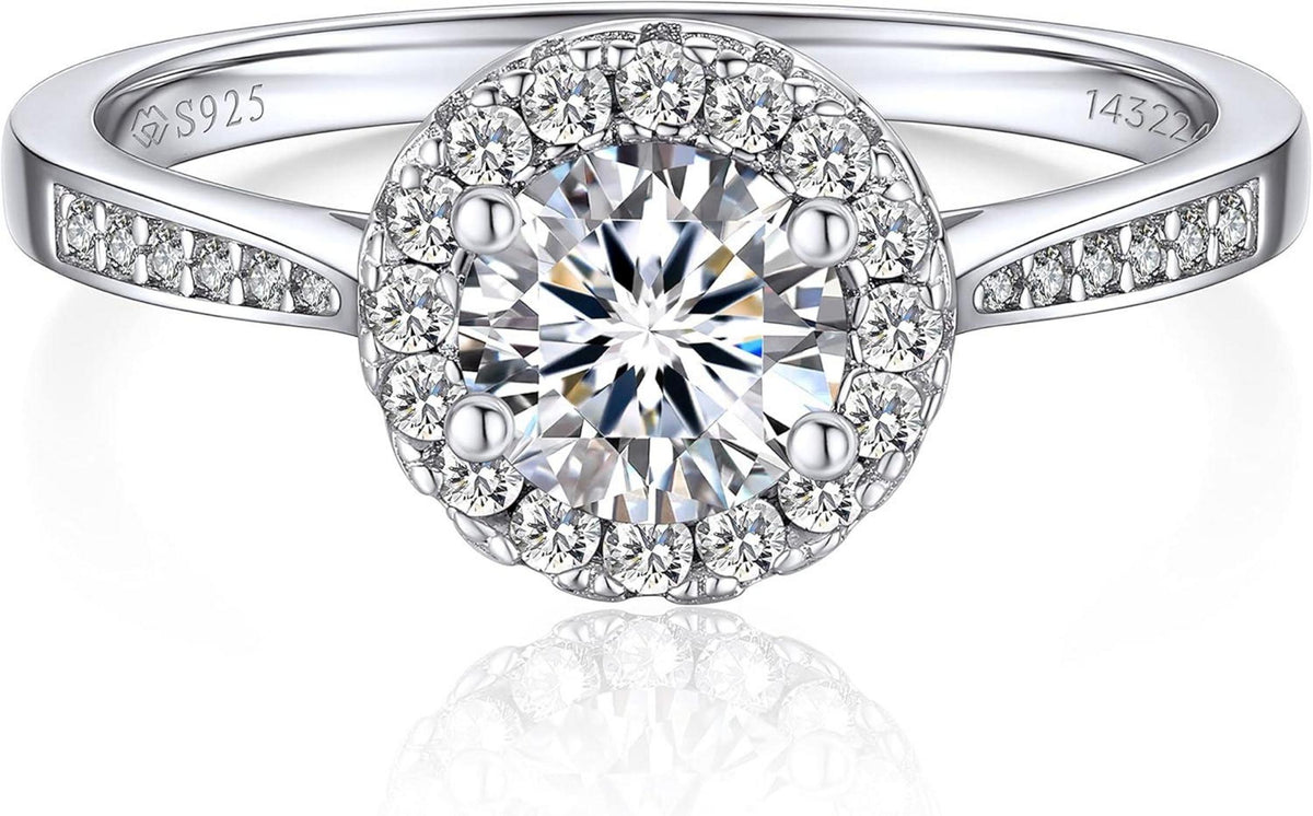 Verlobungsring Damen Silber 1 Karat Moissanite Halo Geschenkbox