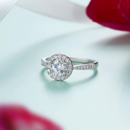 MomentWish Verlobungsring Damen Silber 1 Karat Moissanite Halo Geschenkbox