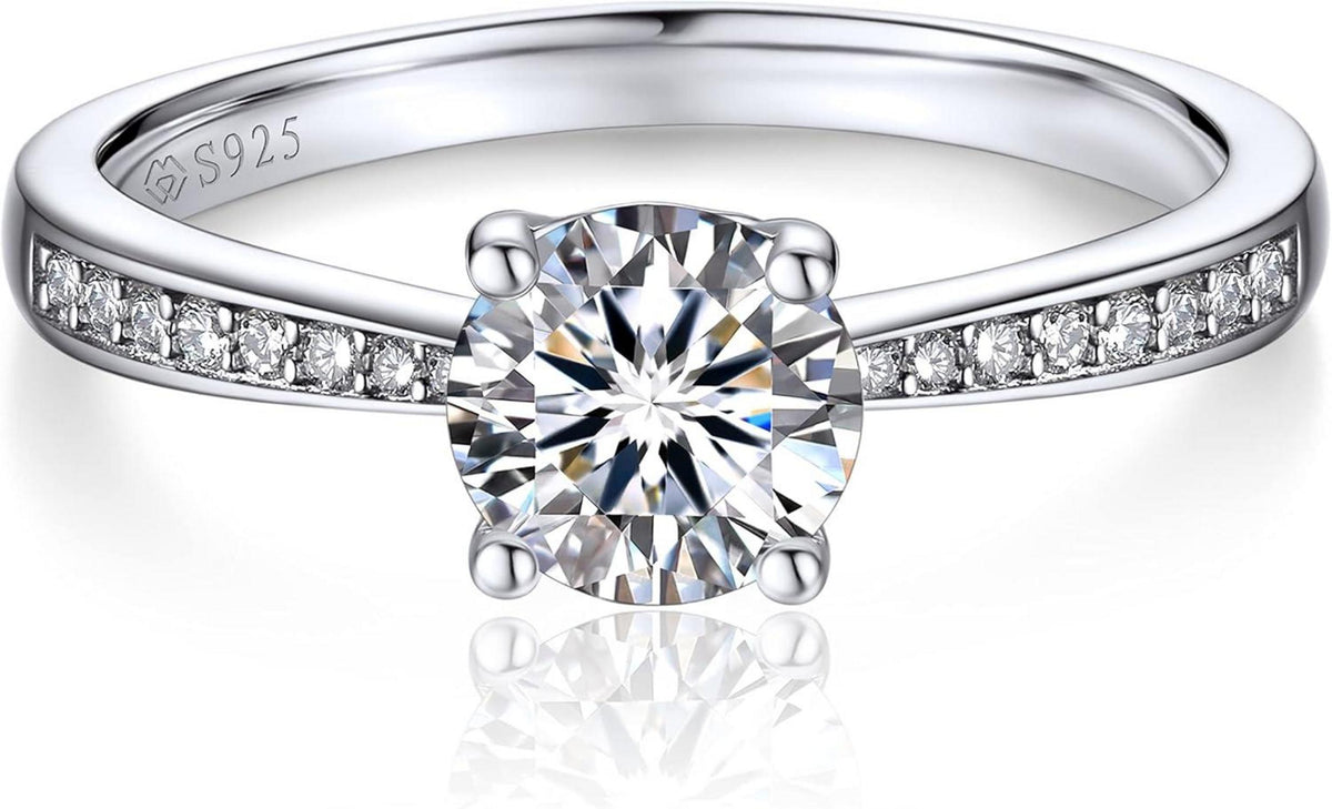 Verlobungsring Damen 1 Karat Moissanite Diamant Sterling Silber VVS1