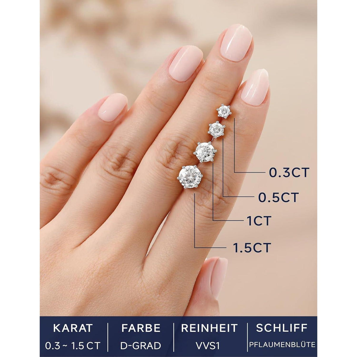 Moissanit Ohrstecker Silber 925, 1 Karat, 6-Zacken-Fassung, Geschenk für Frauen