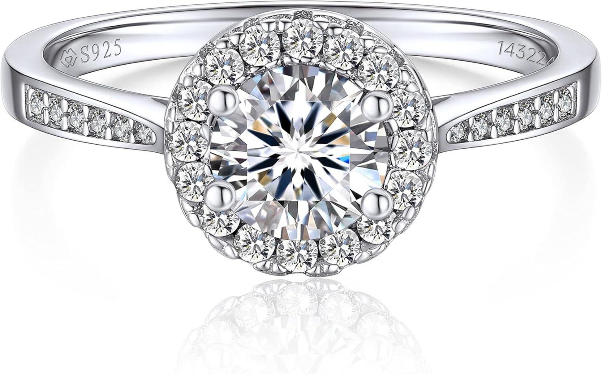 Verlobungsring Damen Silber 1 Karat Moissanite Halo Geschenk 925