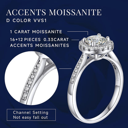 Verlobungsring Damen Silber 1 Karat Moissanite Halo Valentinstag Geschenk