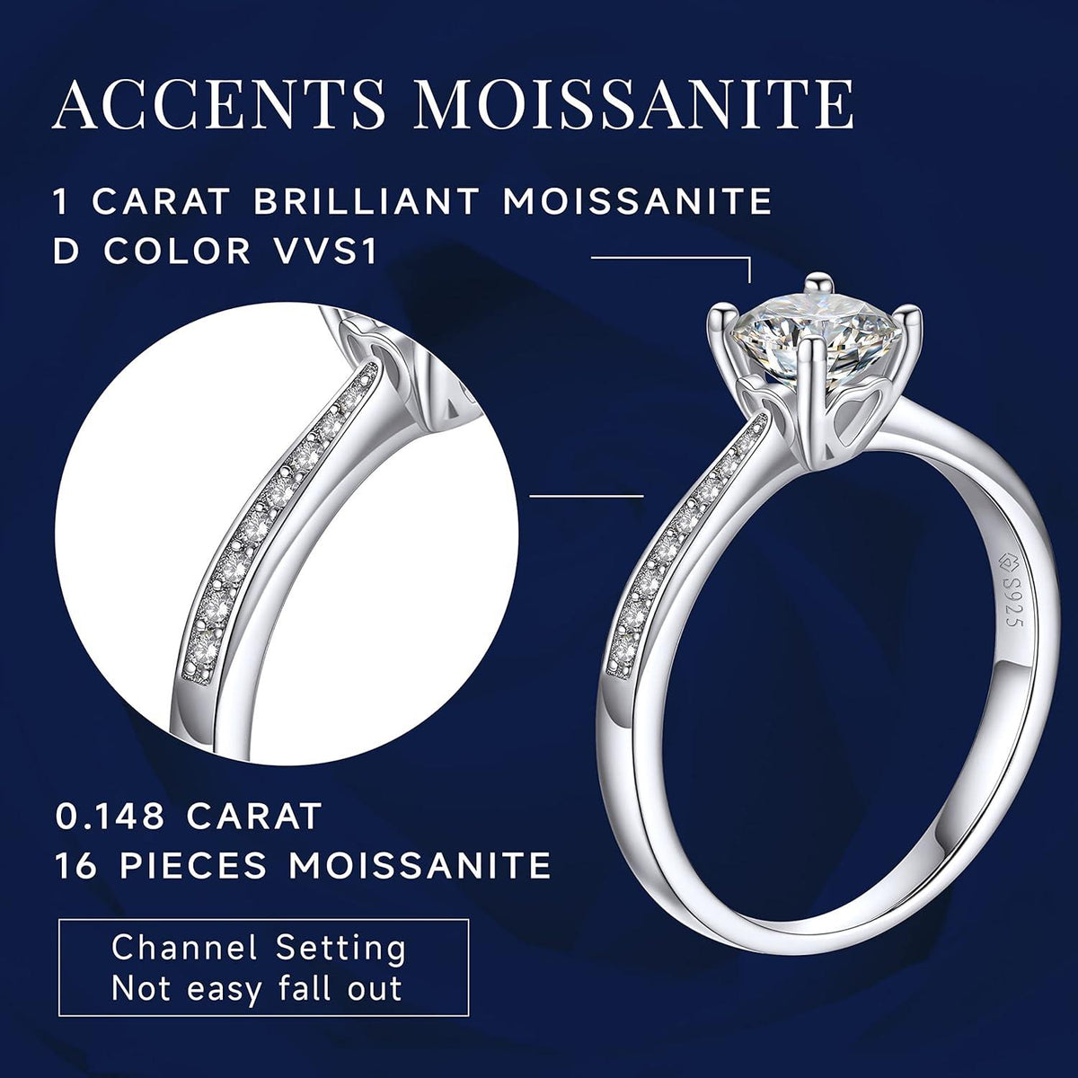 1 Karat Moissanite Diamant Verlobungsring Sterling Silber VVS1 D-Farbe