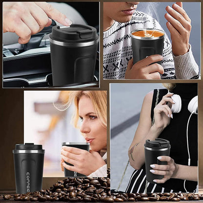 Kaffeebecher to go Thermobecher Edelstahl auslaufsicher 380ml Schwarz