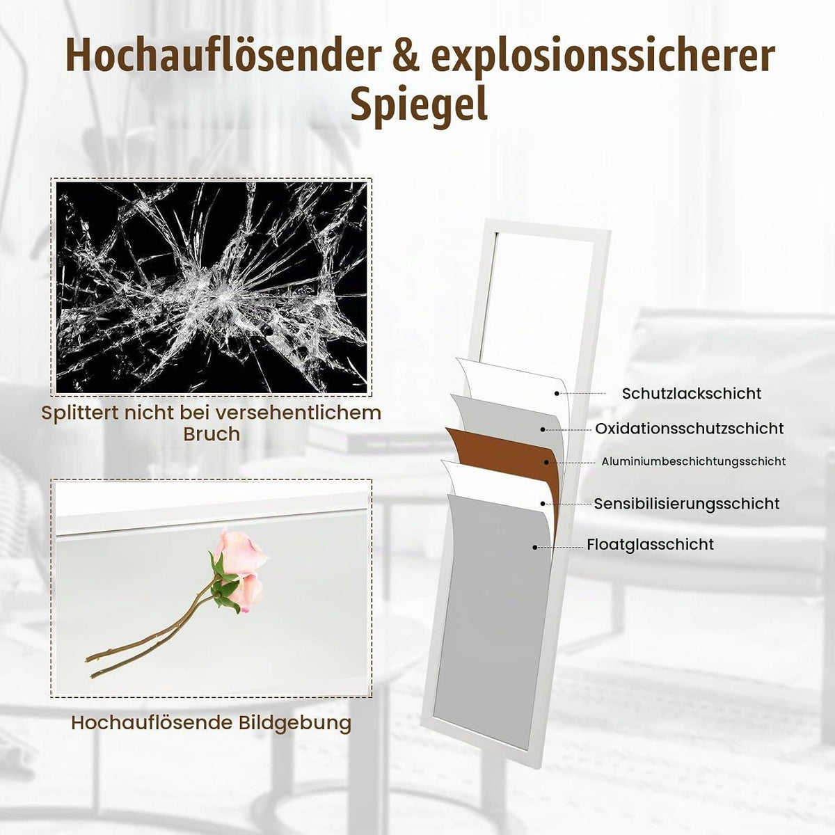 Ganzkörperspiegel Wand & Tür – Modern, 119x33cm mit Haken