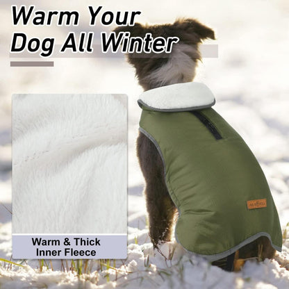 Wasserdichter Warmer Hundemantel Fleece Winter Große Hunde ArmyGreen