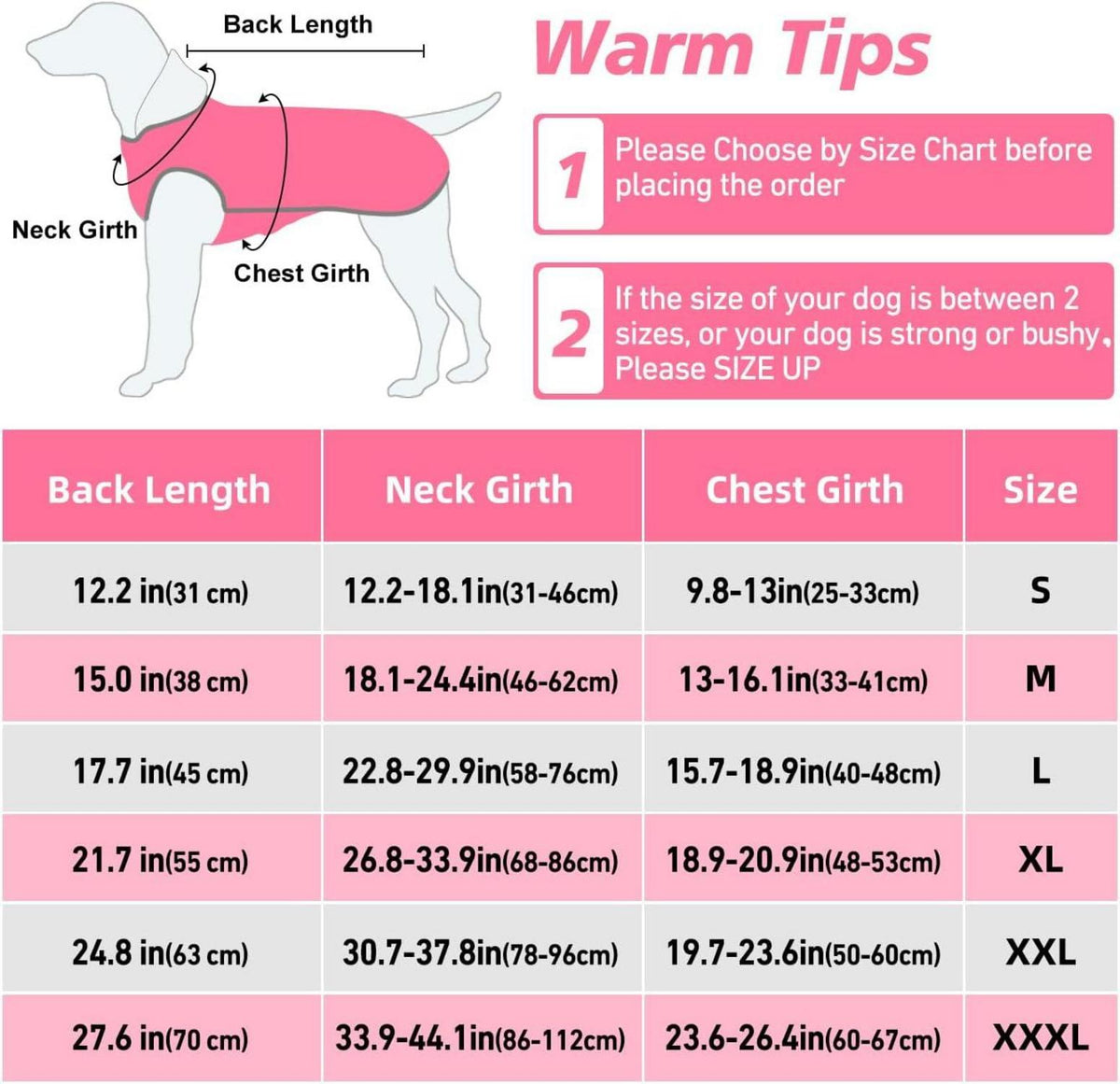 Hund Wintermantel Fleece Wasserdicht Reflektierend Pink XXXL