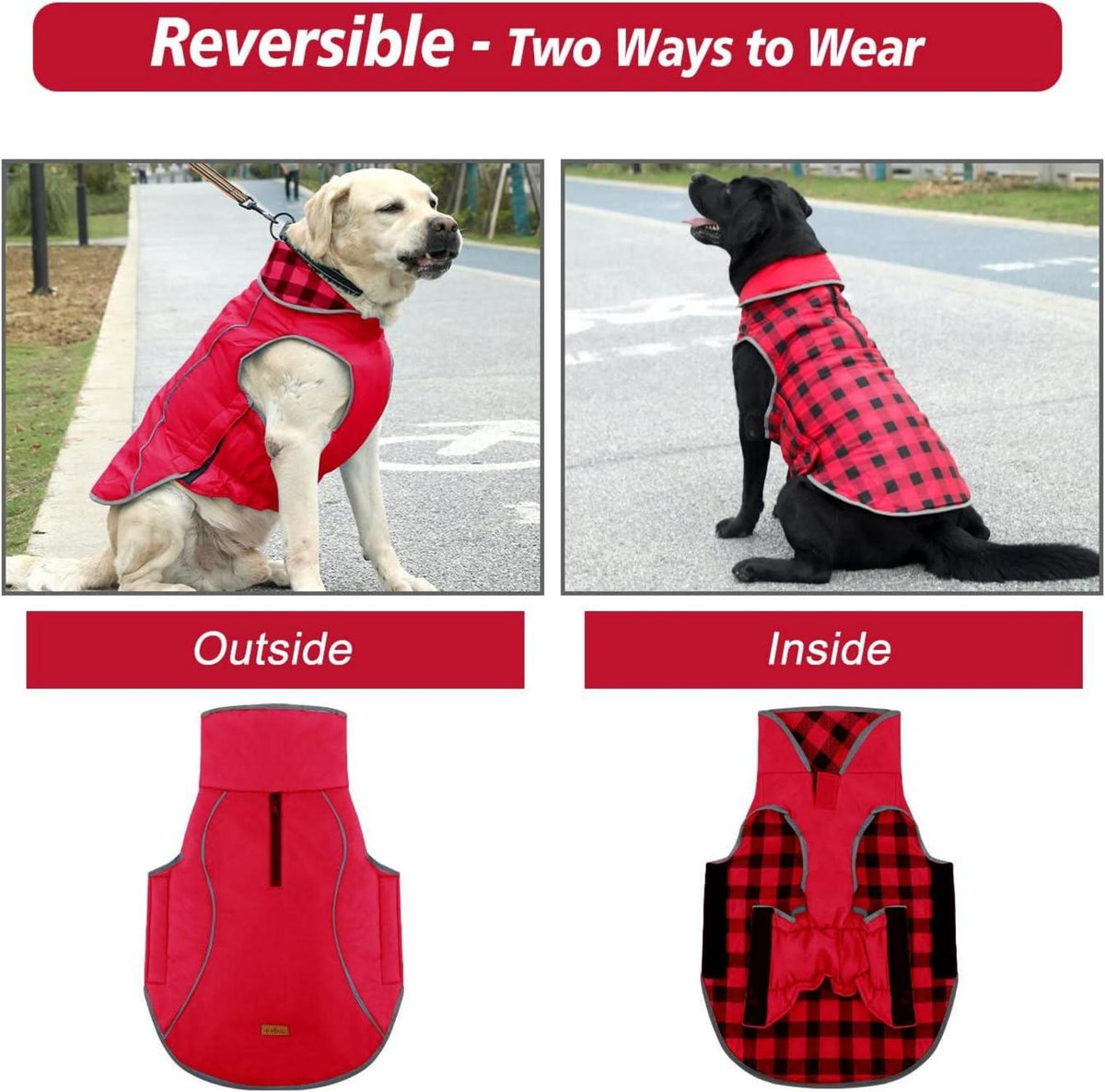 Hunde Wintermantel Reflektierend Winddicht Wendbar Wasserdicht Rot XXXL