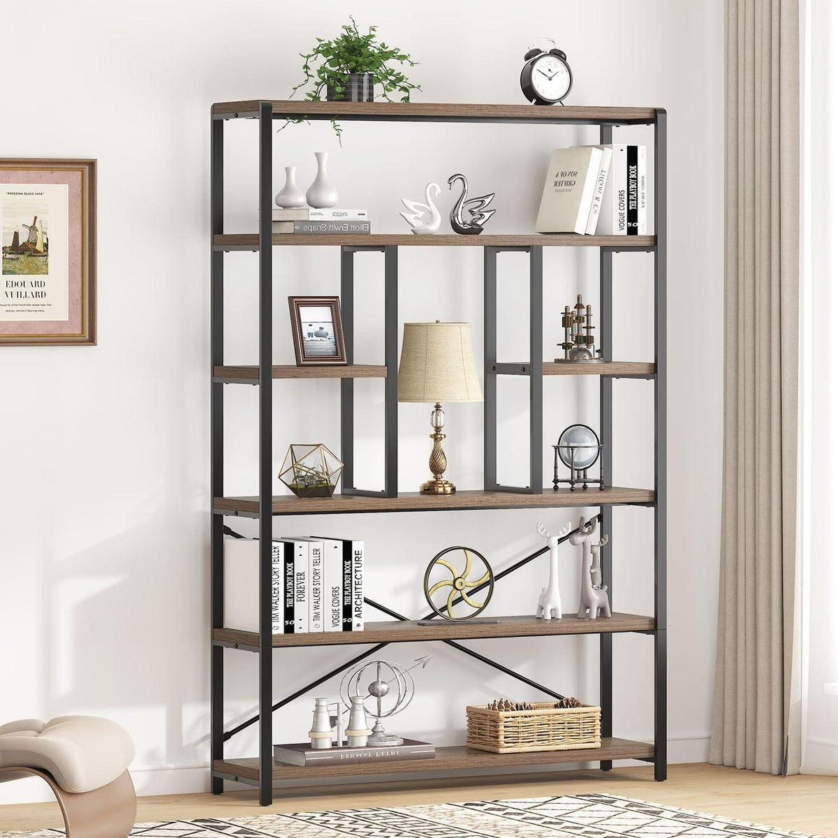 6-Ebenen Bücherregal | Standregal für Wohnzimmer, Büro & Schlafzimmer