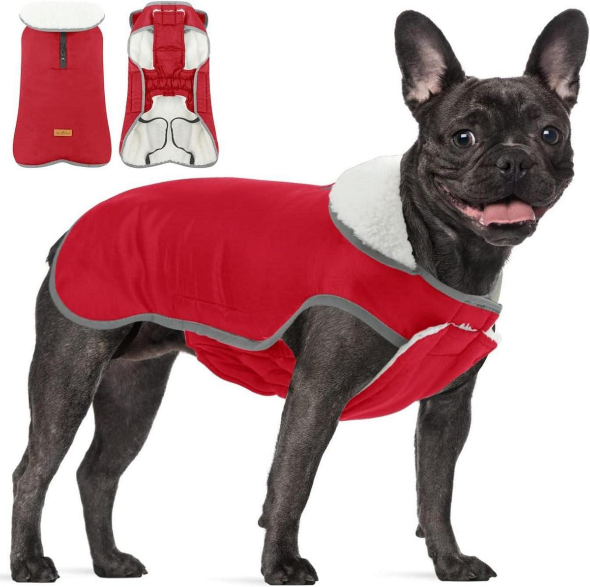 Warme Winter Hundeweste mit Reflektierenden Streifen Rot XL