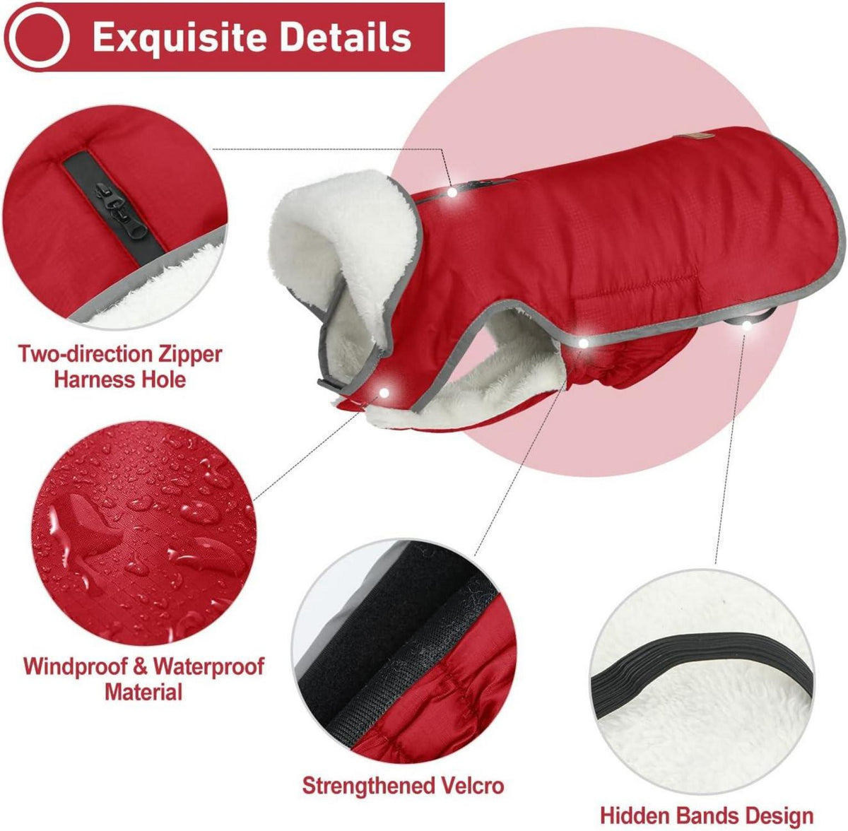 Winter Hundemantel wasserdicht warm Reflektierend Hundejacke XL Rot