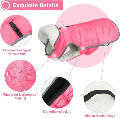 Hundemantel Winter Warme Jacke Fleece Gefüttert Pink XL