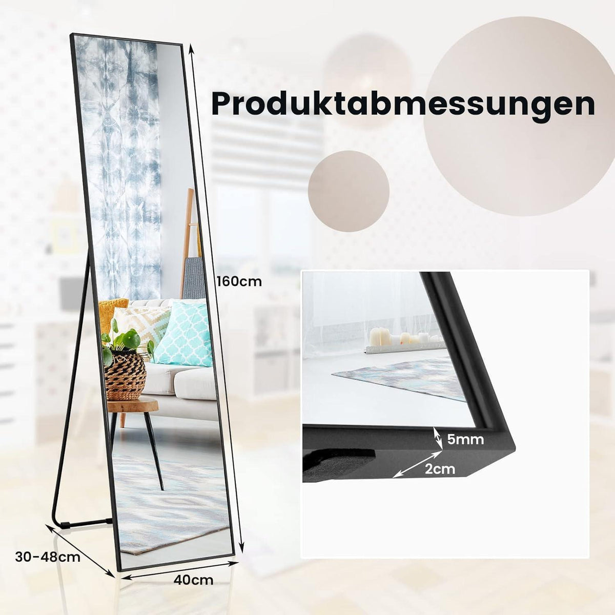 Ganzkörperspiegel 160x40cm – Stand- & Wandspiegel mit Aluminiumrahmen