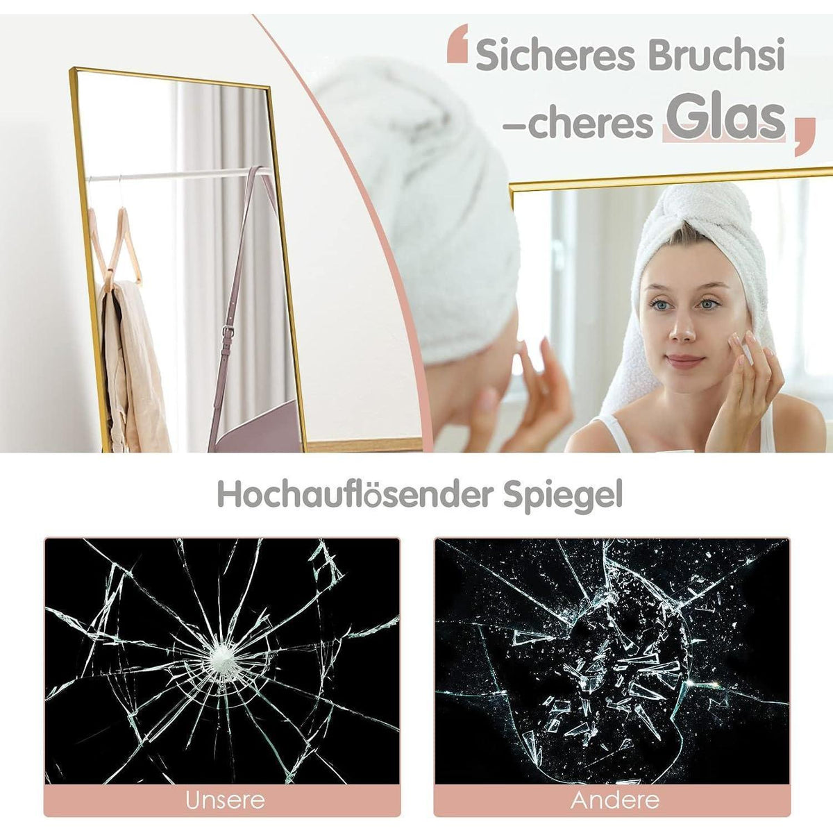 Ganzkörperspiegel 160x40cm – Stand- & Wandspiegel mit Aluminiumrahmen
