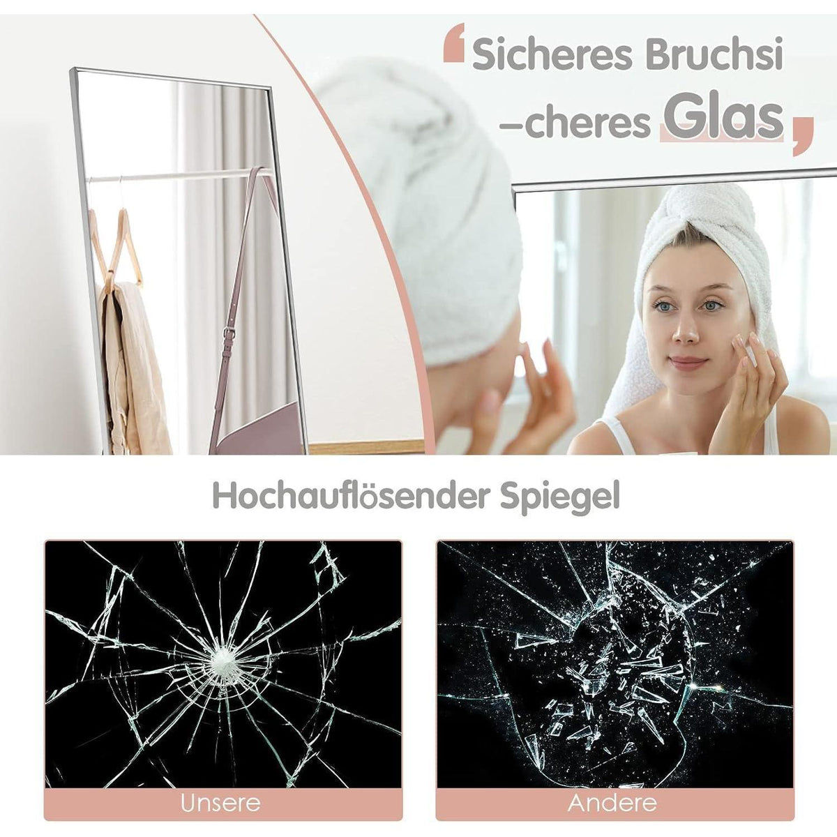 Ganzkörperspiegel 160x40cm – Stand- & Wandspiegel mit Aluminiumrahmen
