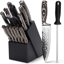 15-teiliges Küchenmesser-Set mit Messerblock, Edelstahl & Holzgriff
