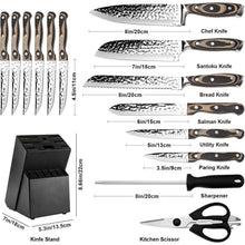 15-teiliges Küchenmesser-Set mit Messerblock, Edelstahl & Holzgriff