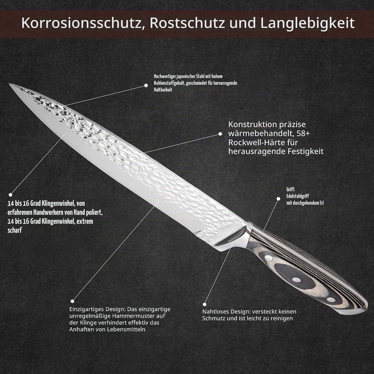 15-teiliges Küchenmesser-Set mit Messerblock, Edelstahl & Holzgriff