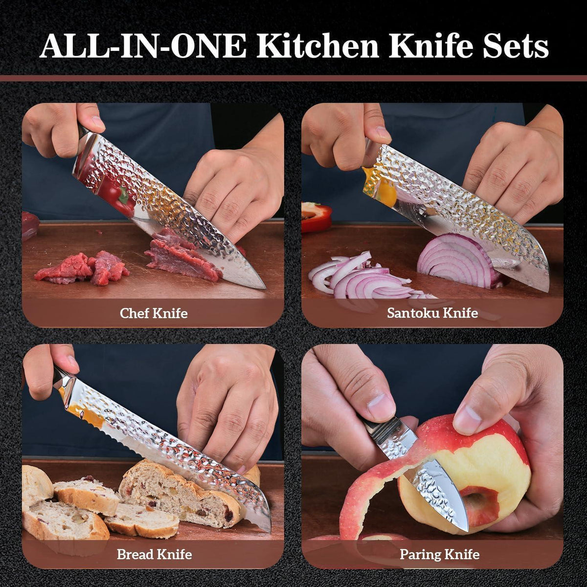 15-teiliges Küchenmesser-Set mit Messerblock, Edelstahl & Holzgriff