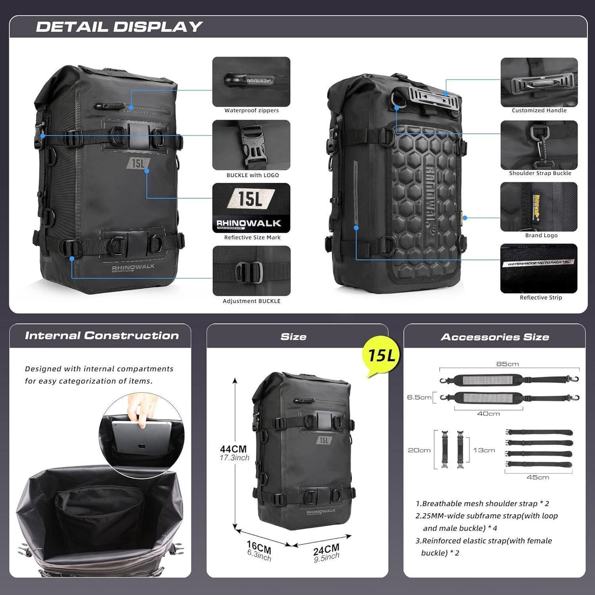 Motorrad Sitztasche 15L Wasserdicht – Gepäckträger & Satteltasche