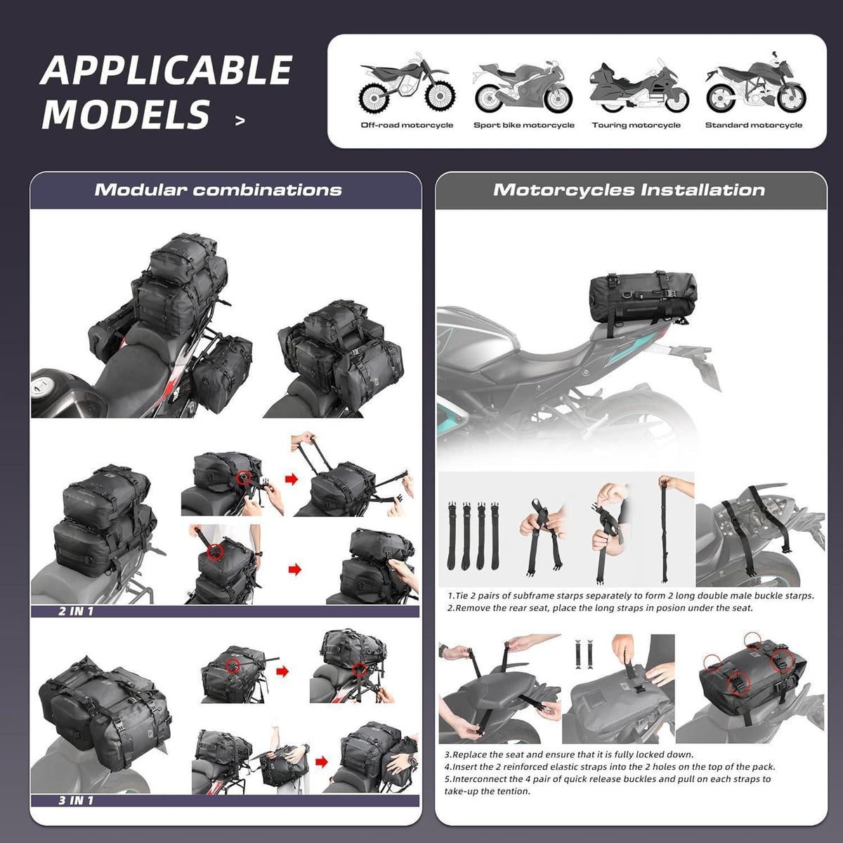 Motorrad Sitztasche 15L Wasserdicht – Gepäckträger & Satteltasche